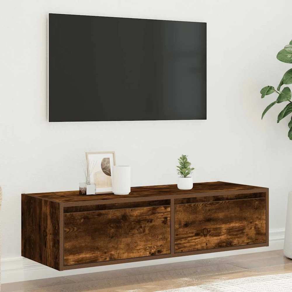 TV staliukas TV spintelė su LED lemputėmis, dūminio ąžuolo, 100X35,5x25 cm