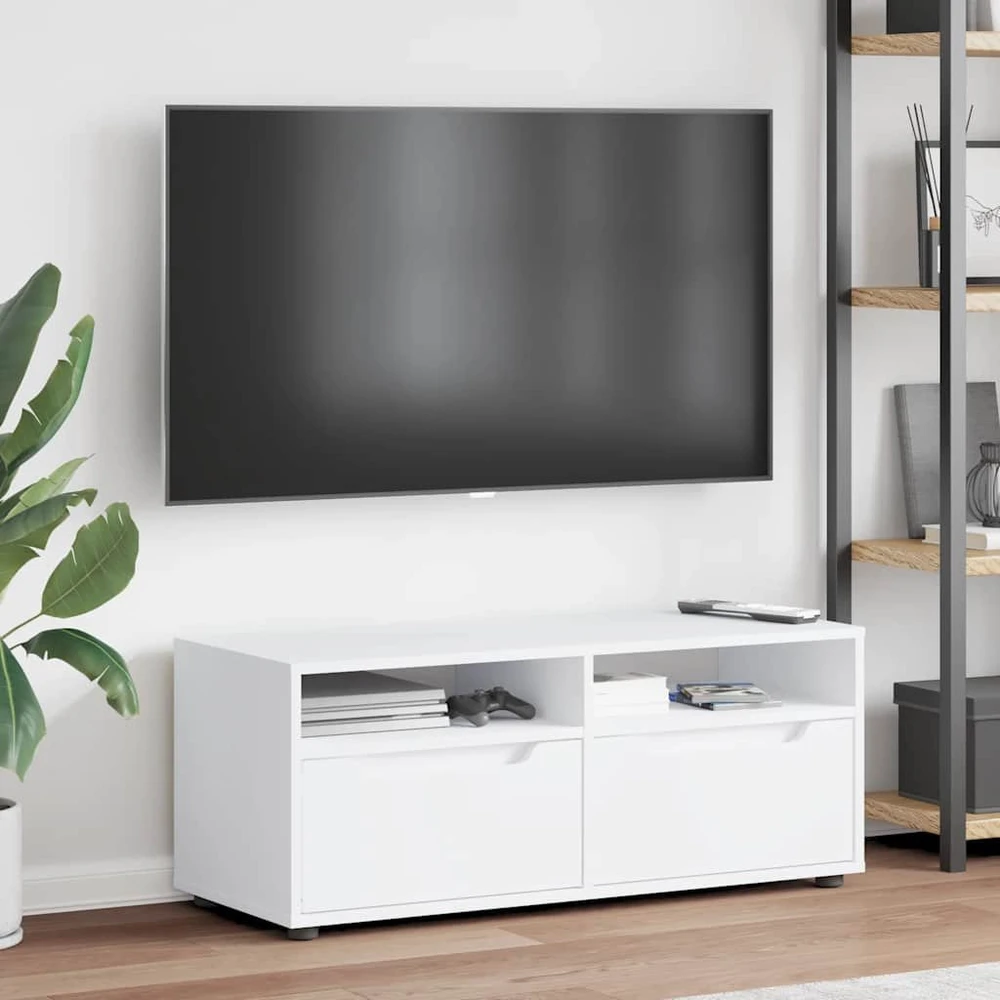 TV staliukas TV spintelė VISNES, balta, 100x40x38 cm, inžinerinė mediena