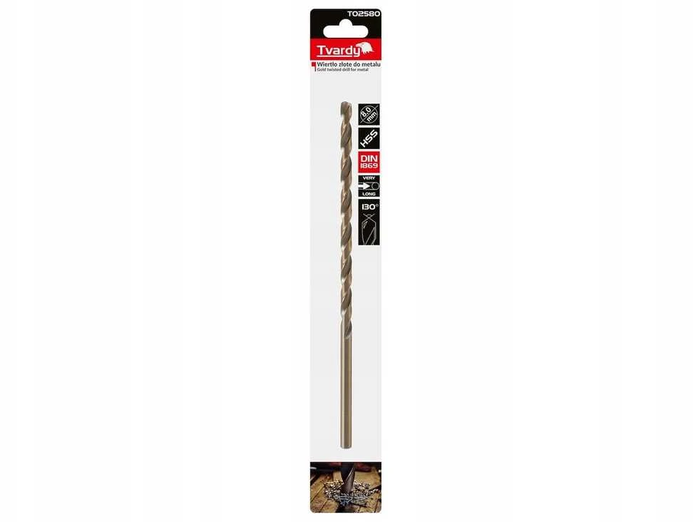 Tvardy grąžtas Gold grąžtas metalui ilgas 8,0 x 240 mm HSS DIN1869 (25/100)