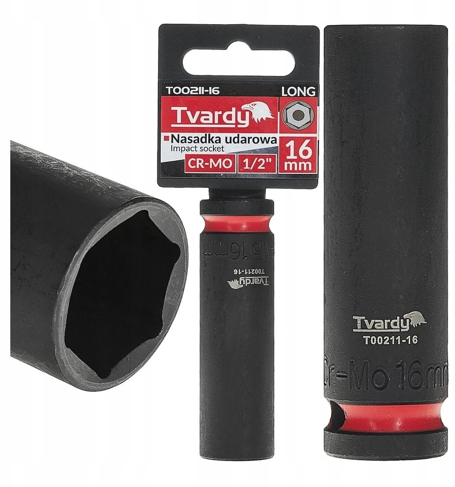 Tvardy Ilgas smūginis antgalis 1/2'' 6-kampis 16mm CR-MO (6/72)