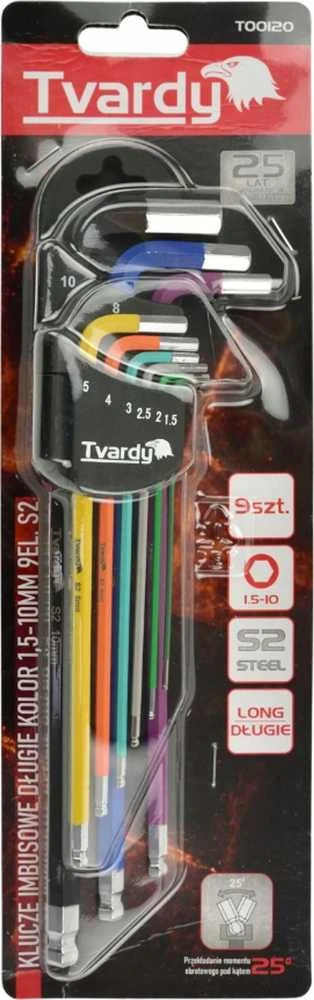Tvardy Ilgi šešiakampiai raktai, spalvoti, 1,5–10 mm, 9 vnt. S2 (24)