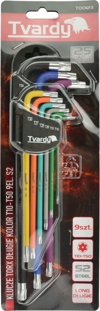 Tvardy Geko Raktai TORX 9vnt. T10-T50 ilgi, S2 (T00123)