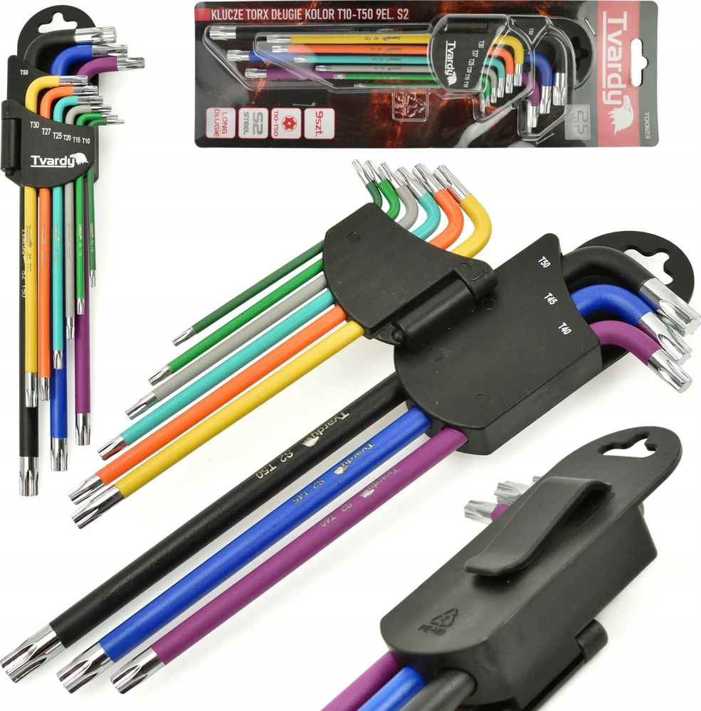 Tvardy Geko Raktai TORX 9vnt. T10-T50 ilgi, S2 (T00123)