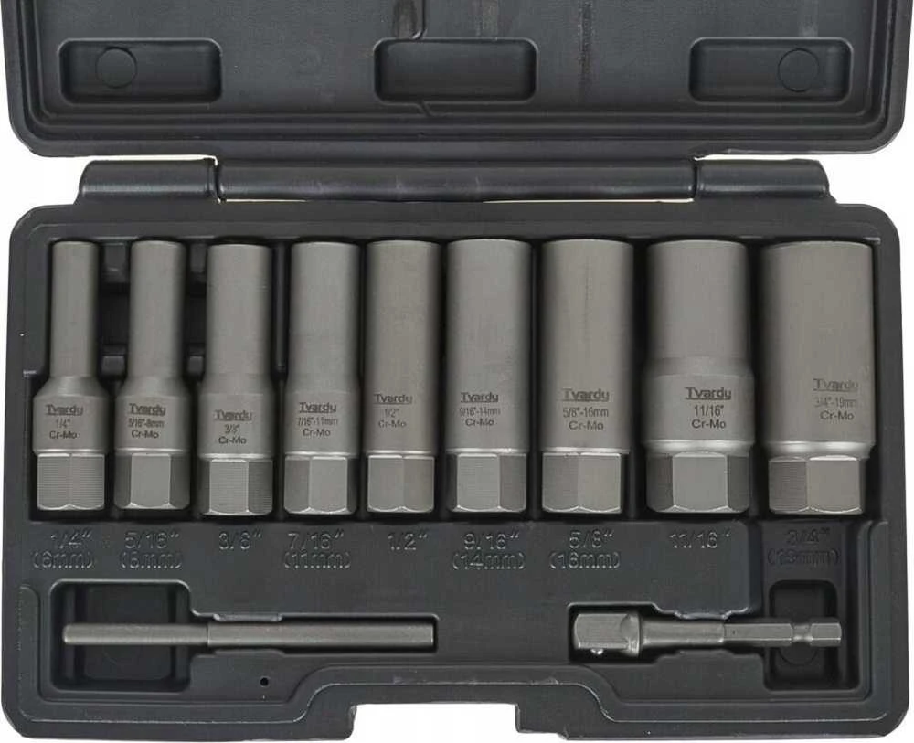 Tvardy Ilgų galvučių rinkinys nulūžusiems varžtams, 11 vnt. 6–19 mm CR-MO (10)