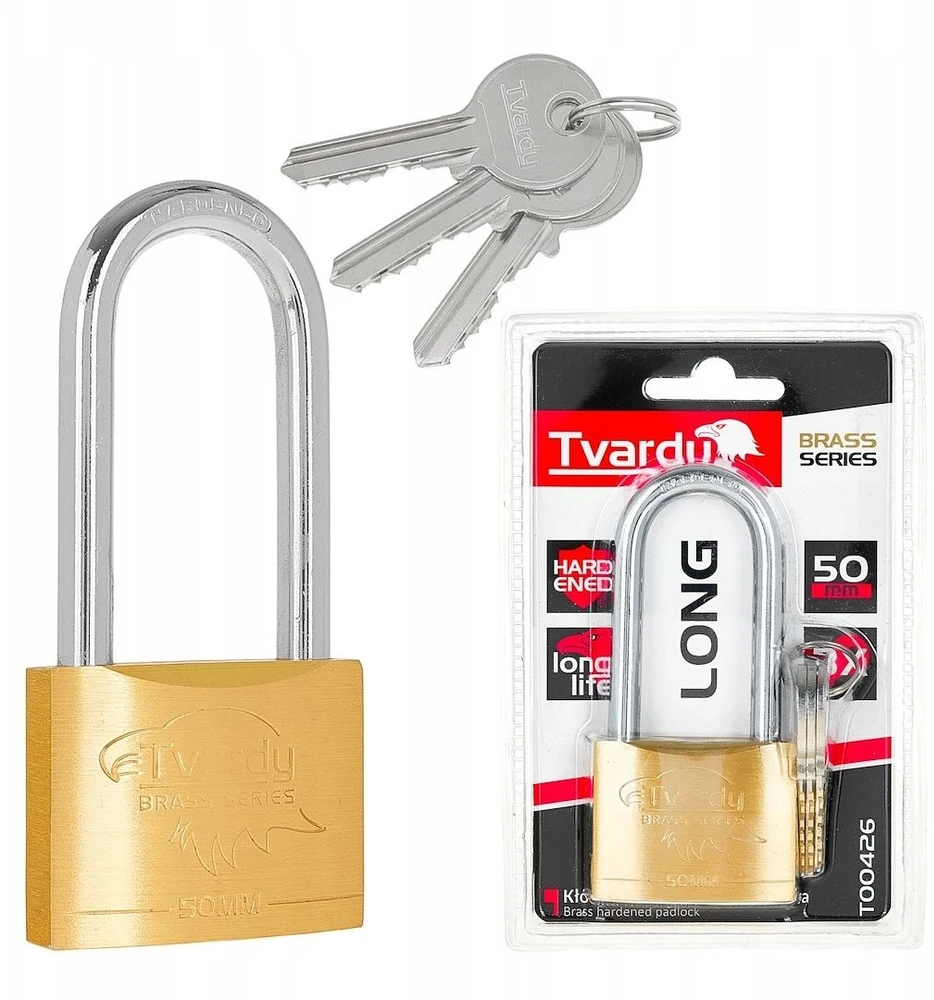 Tvardy Spyna žalvarinė su ilgu lanku sustiprinta 50mm BRASS-SERIES (60)