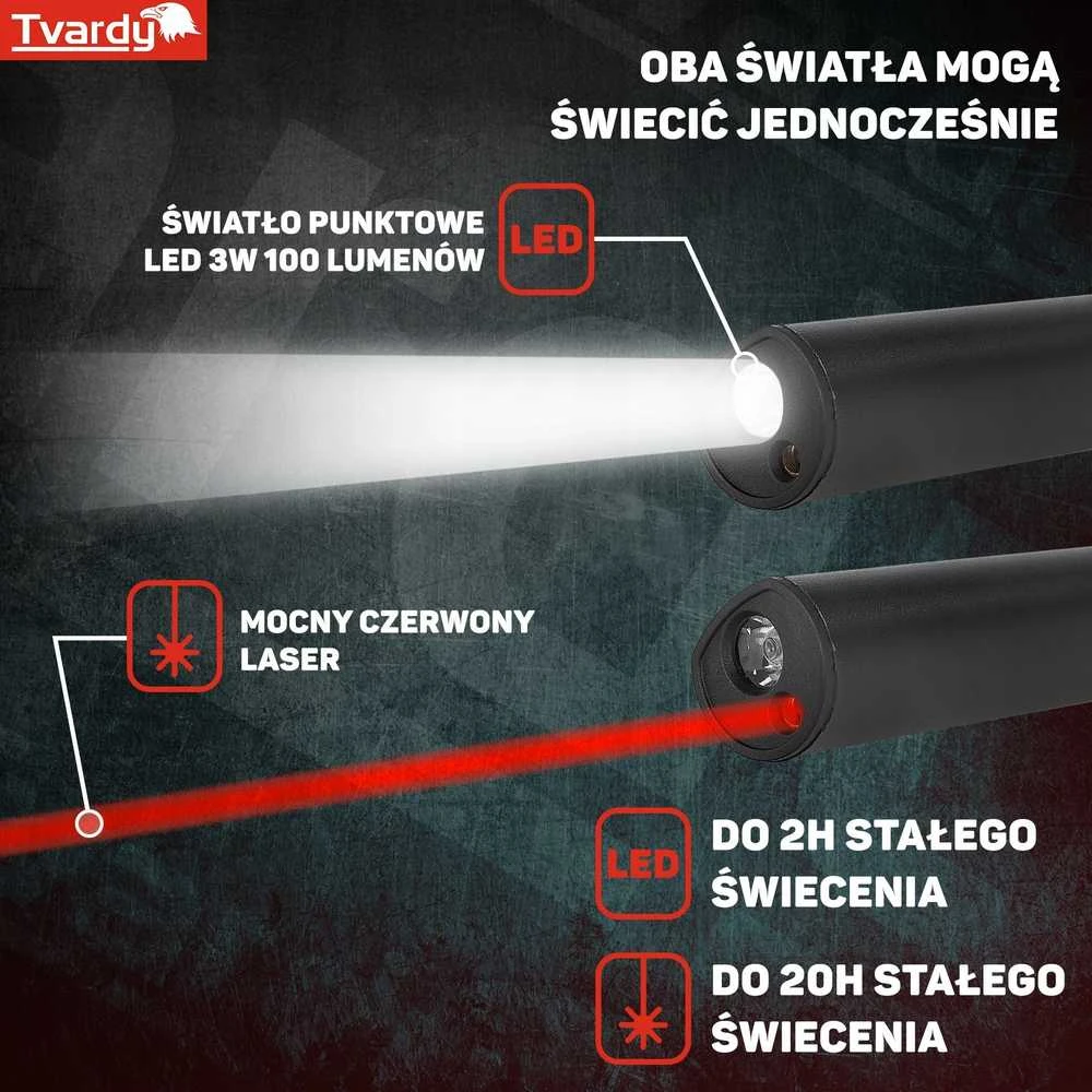 Tvardy Magnet LED COB tikrinimo dirbtuvių lempa 5W + 3W UV lazeris 800mAh 400lm IP44 (100)