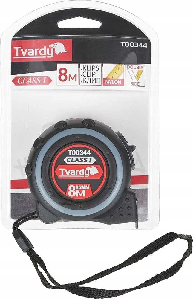 Dvipusė nailono matavimo ruletė „Tvardy“, 8 m / 25 mm, I KLASĖ (6/60)