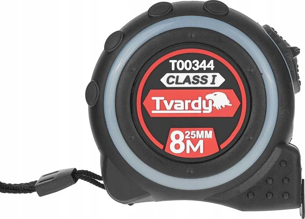 Dvipusė nailono matavimo ruletė „Tvardy“, 8 m / 25 mm, I KLASĖ (6/60)