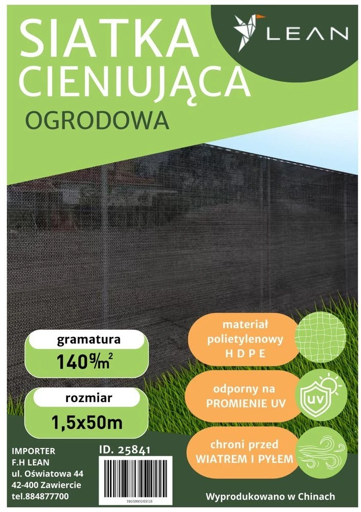 Lean Maskuojantis tinklas tvorai, 1.5 x 50 m, pilkas, 140 g/m²