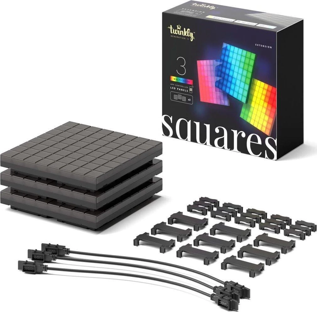 „Twinkly Squares“ išmaniųjų LED panelių išplėtimo paketas (3 panelės) RGB – 16 mln. spalvų