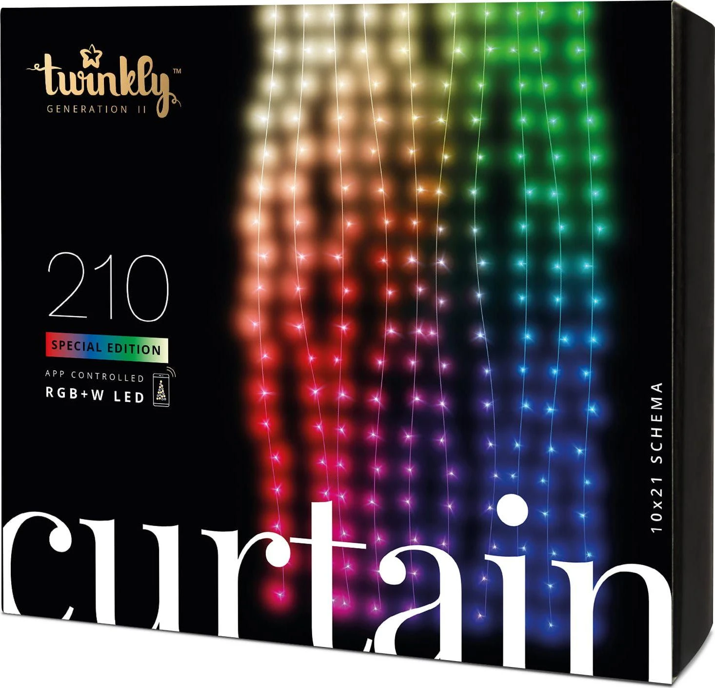 Kalėdinė išmanioji lempučių girlianda Twinkly Curtain 210L 5mm RGBW, užuolaidos, daugiaspalvės