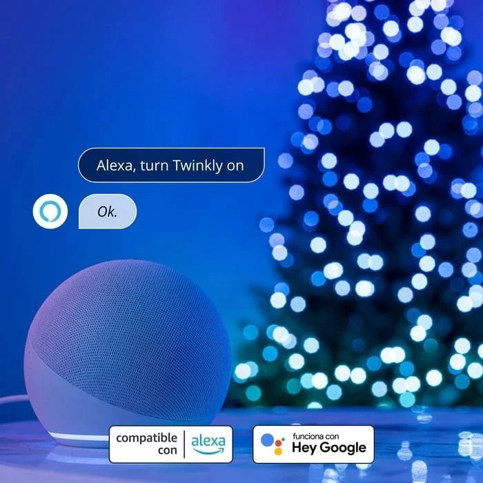 „Twinkly Candies“ 100 žvakės formos RGB šviesos diodų, skaidrus laidas, USB-C