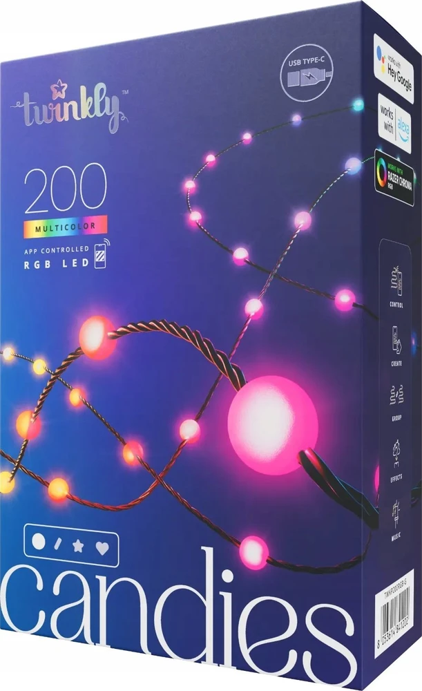 Kalėdinė girlianda Twinkly Candies 200 RGB LED USB- C, žalios spalvos laidas