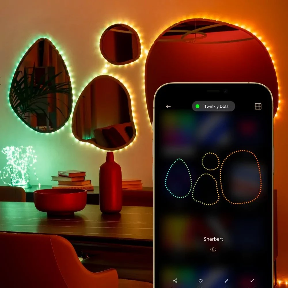 Lubinis šviestuvas „Twinkly Dots“ išmaniosios LED lemputės, 400 RGB (daugiaspalvės), 20 m, permatomas RGB laidas, 16 mln.+ spalvų