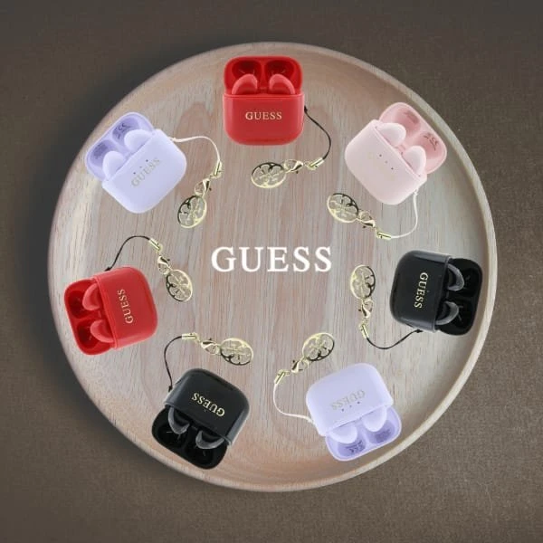 Ausinės TWS Guess Glossy Effect Printed Classic Logo & Charm rožinės spalvos