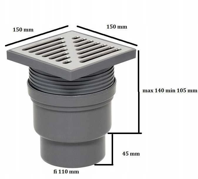 Tycner Tycner reguliuojamas kanalizacijos įvadas su tiesia išleidimo anga 110 mm, nerūdijančio plieno grotelės 886