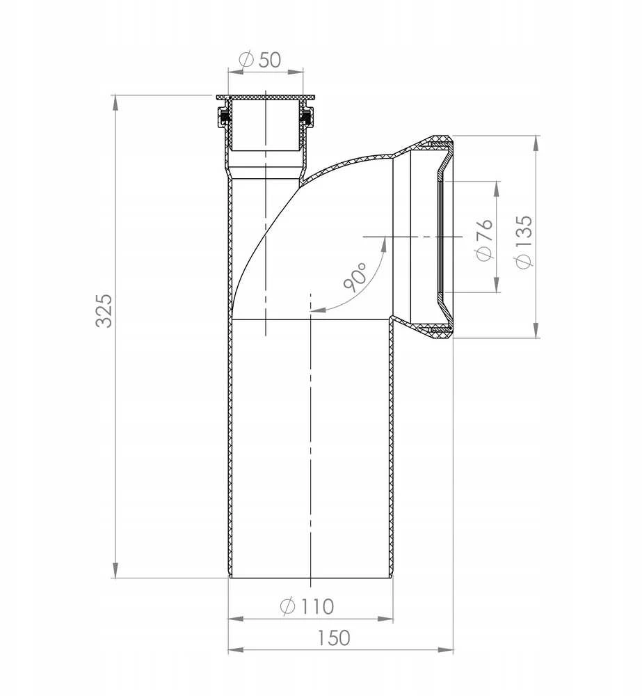 Unitazo alkūnė Tycner 767 110/45/50, Ø 110 mm, balta