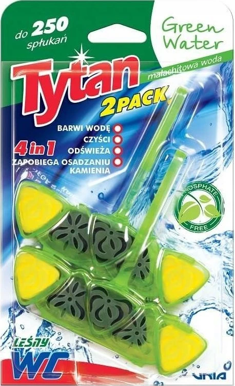 Tytan 4in1 pakabinamas klozeto valiklis-gaiviklis Žalias Vanduo 2x40g