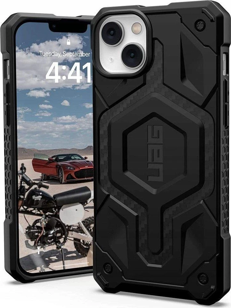 UAG Urban Armor Gear dėklas MONARCH, suderinamas su „MagSafe“, skirtas IPHONE 14 Plus, anglies pluošto