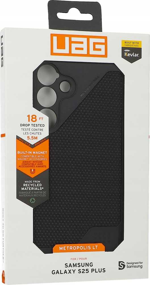 Dėklas Urban Armor Gear UAG Metropolis LT w/Magnet, Kevlar Juodas - Samsung Galaxy S25+