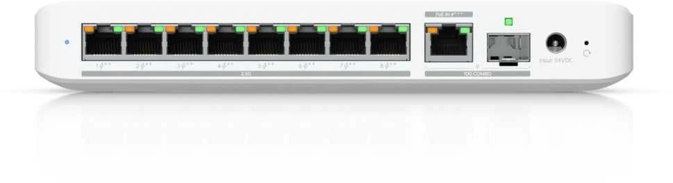Šakotuvas UBIQUITI FLEX 2.5G LANKSTUSIS, 8 PRIESTŲ 2.5 GBE JUNGIKLIS SU 10 GBE RJ45/SFP+ KOMBINUOTU UPLINK PRIEDAS, GALIMA MAITINTI SU USB-C ARBA POE+ ADAPTERIU