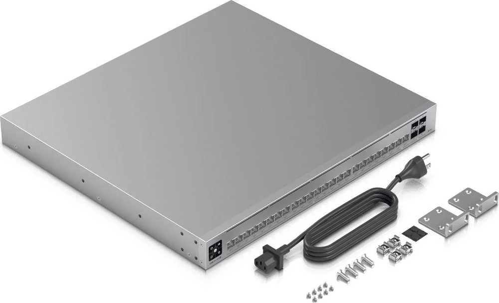 Šakotuvas „UBIQUITI PRO HD 24 POE“ PROFESIONALIOS LYGIO, 3 SLUOKSNIO „ETHERLIGHTING®“ KOMUTATORIUS SU (2) 10 GBE POE++, (22) 2,5 GBE POE++ IR (4) 10G SFP+ PRIEVADAIS. BENDRA POE GALIOS GALIMA 600 W.