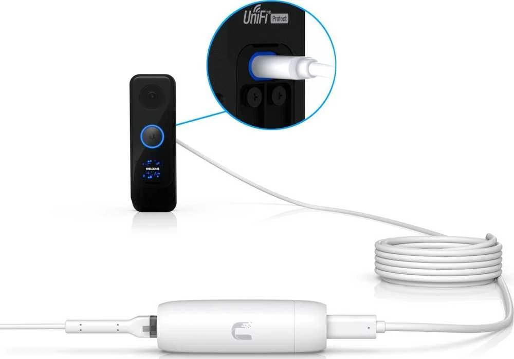 UBIQUITI universalus ADAPTERIS, SUTEIKANTIS MAITINĘ IR SUJUNGIMĄ USB-C ĮRENGINIAMS, ĮSKAITANT SUDERINAMAS APSAUGOS WIFI KAMERAS