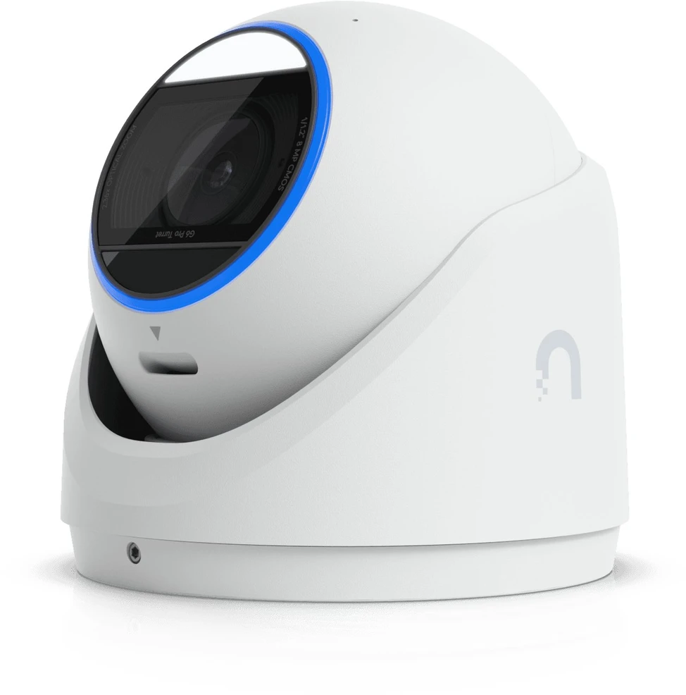 Ubiquiti UVC-G6-Pro-Turret-W Visoms oro sąlygoms atspari 4K PoE+ kamera su „Multi-TOPS“ dirbtinio intelekto varikliu, 2,36 karto optiniu priartinimu ir dideliu 1/1,2 colio CMOS jutikliu, užtikrinančiu išskirtinį aiškumą esant prastam apšvietimui ir didelio nuotolio IR naktinį matymą.