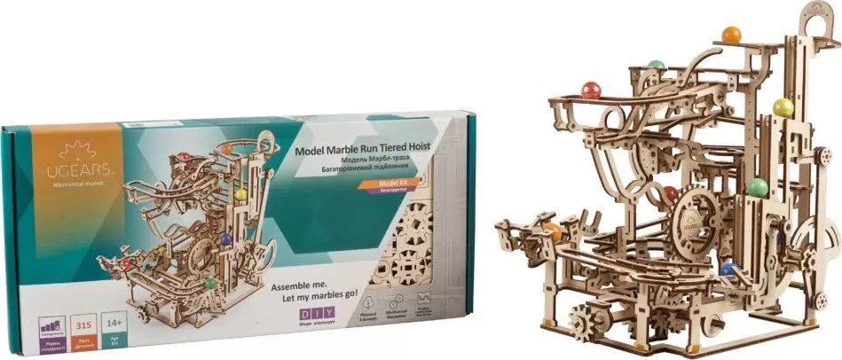 Marble Run – lygių keltuvas – mechaninis sulankstomas modelis – fanera – 315 elementų – Ugearsmodels