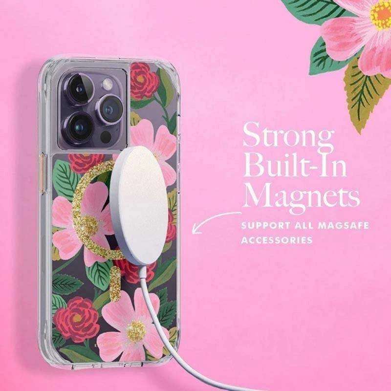 Dėklas Rifle Paper Clear MagSafe - Case decorated in auksinis for Apple iPhone 14 Pro Rose Garden