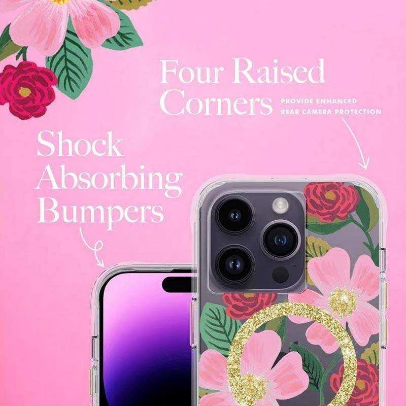 Dėklas Rifle Paper Clear MagSafe - Case decorated in auksinis for Apple iPhone 14 Pro Rose Garden