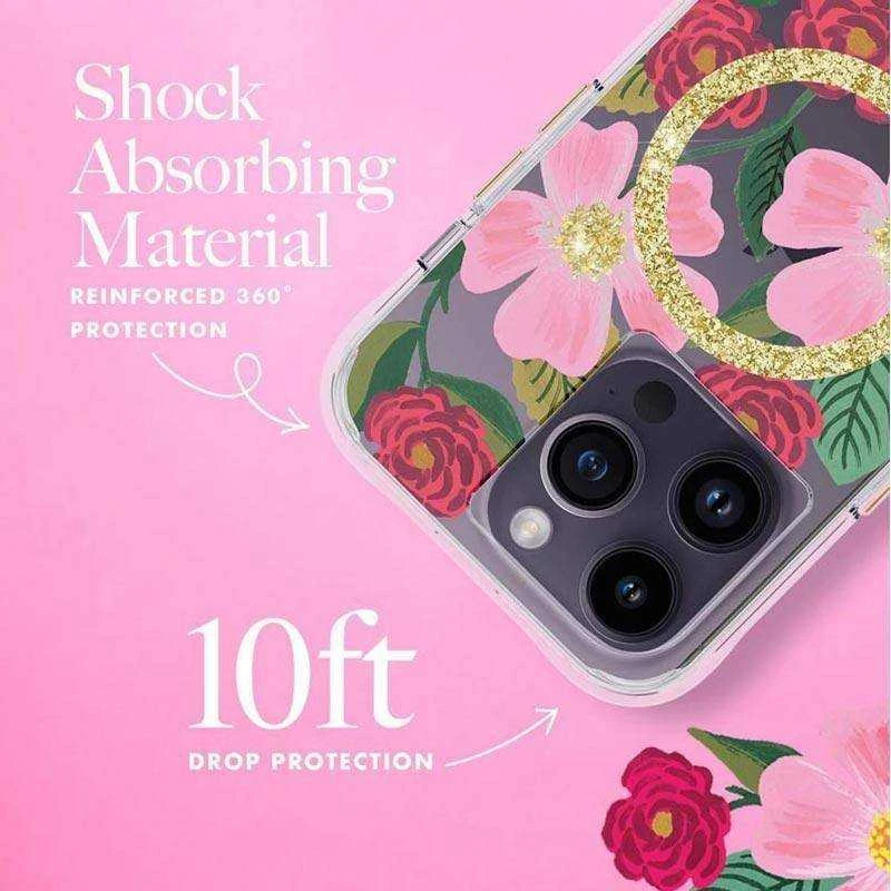 Dėklas Rifle Paper Clear MagSafe - Case decorated in auksinis for Apple iPhone 14 Pro Rose Garden