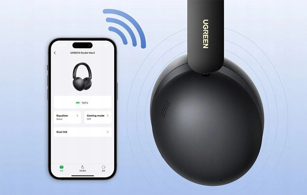 Ausinės su lankeliu ant galvos Ugreen Studio Max2, Bluetoth 5.4 (juoda)
