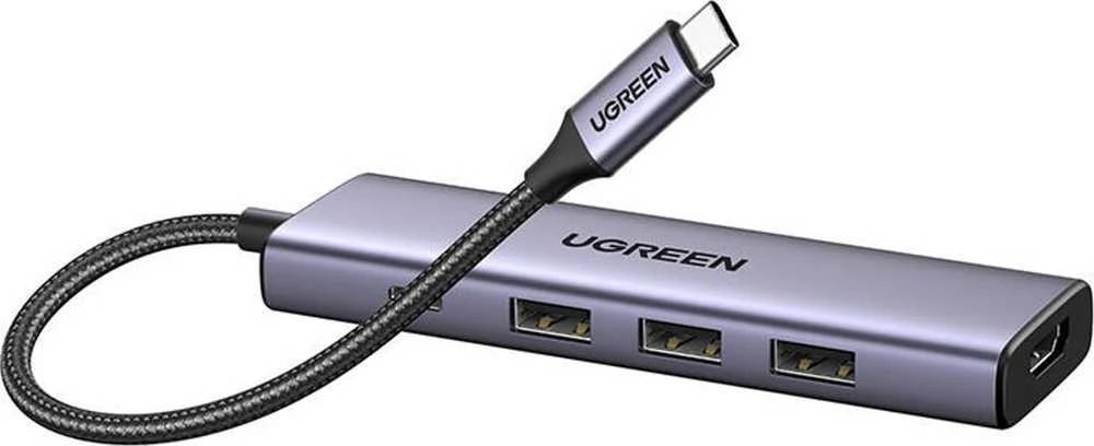 Adapteris Ugreen CM511 USB-C to HDMI 1.4 + 3xUSB-A + USB-C PD100W pilkas