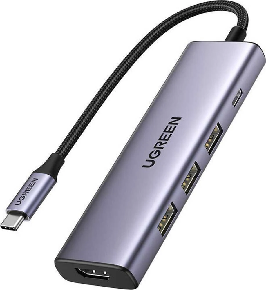 Adapteris Ugreen CM511 USB-C to HDMI 1.4 + 3xUSB-A + USB-C PD100W pilkas