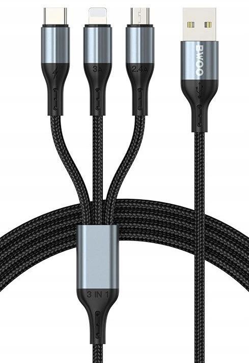 BWOO greitas 3 in 1 USB 3A įkrovimo kabelis X274