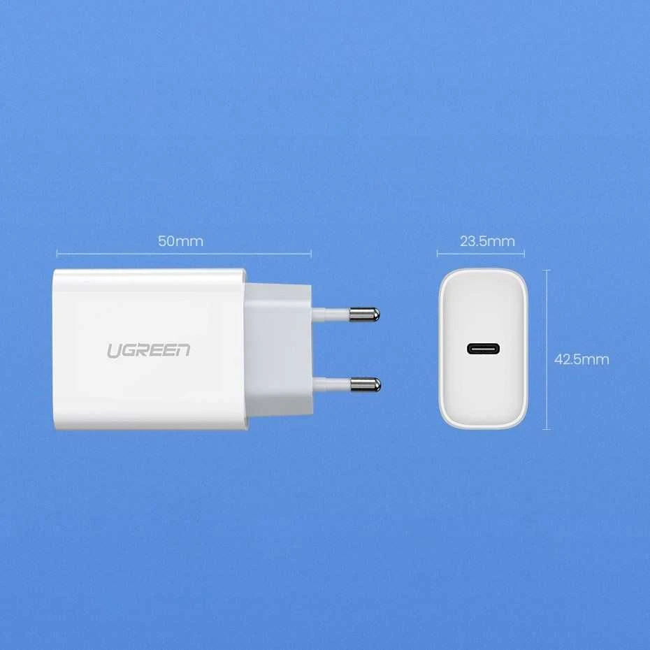 UGREEN CD137, 20W PD 3.0 USB-C sieninis įkroviklis (baltas)