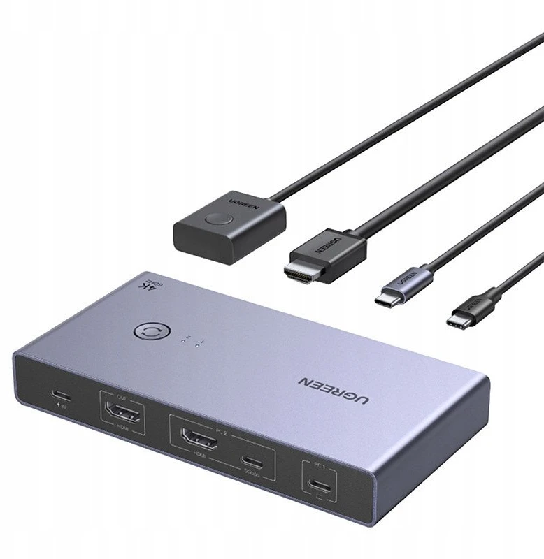 Ausinės „Ugreen“ USB-C + HDMI 4K 60Hz 2 viename KVM jungiklis – rutulinis