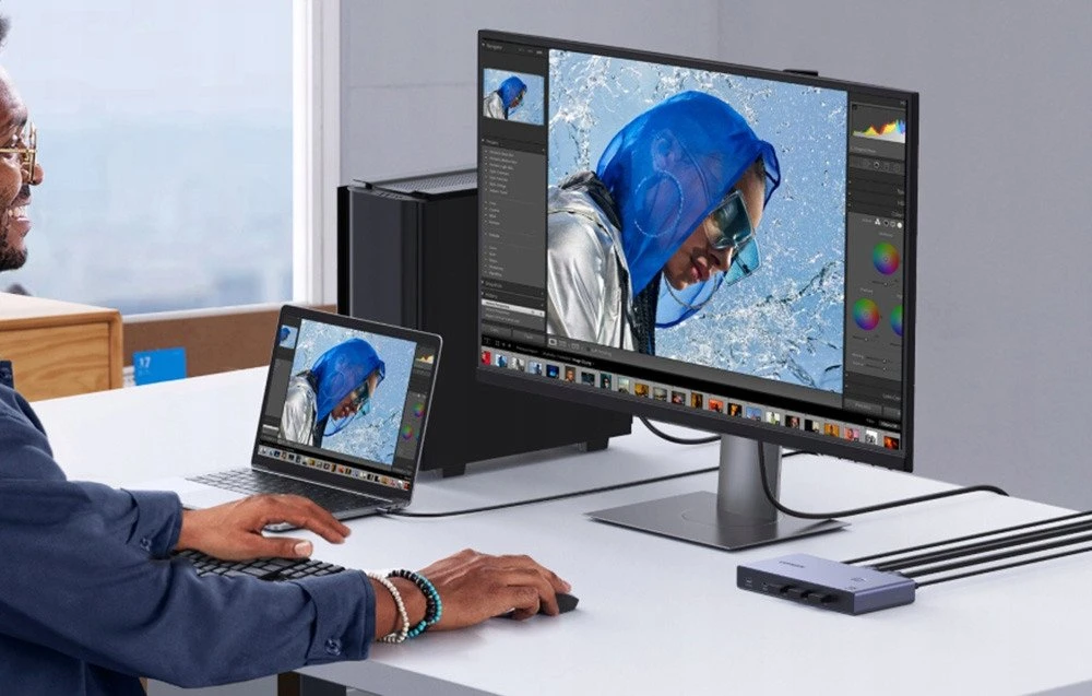 Ausinės „Ugreen“ USB-C + HDMI 4K 60Hz 2 viename KVM jungiklis – rutulinis