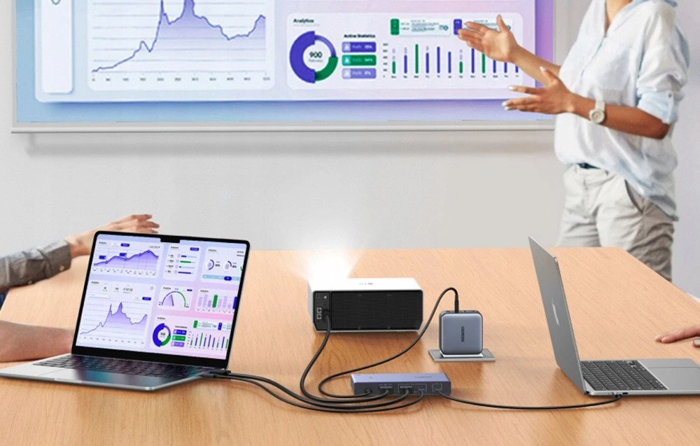 Ausinės „Ugreen“ USB-C + HDMI 4K 60Hz 2 viename KVM jungiklis – rutulinis