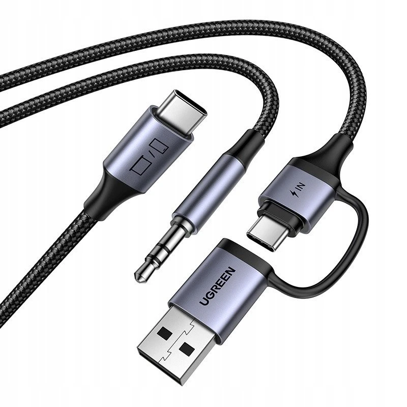 Adapteris audio Ugreen su funkcijakowanie 2in1 USB-C - USB-A/C + mini lizdas - juoda