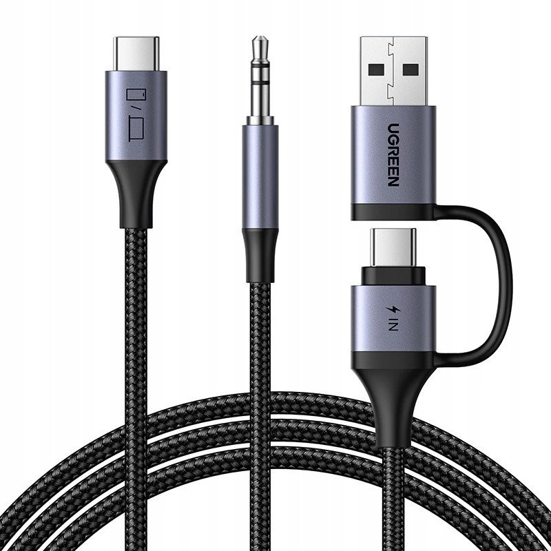 Adapteris audio Ugreen su funkcijakowanie 2in1 USB-C - USB-A/C + mini lizdas - juoda