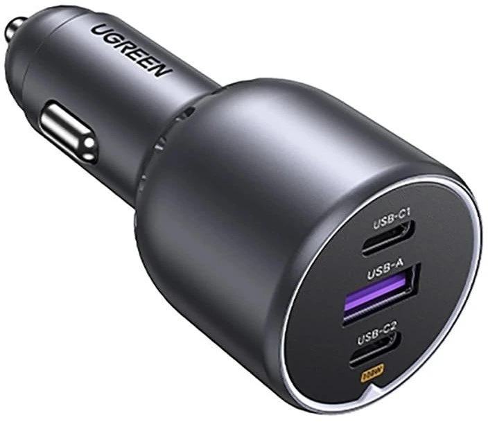 Automobilinis įkroviklis UGREEN EC705, USB-A + 2x USB-C, 130W + 1m 5A laidas