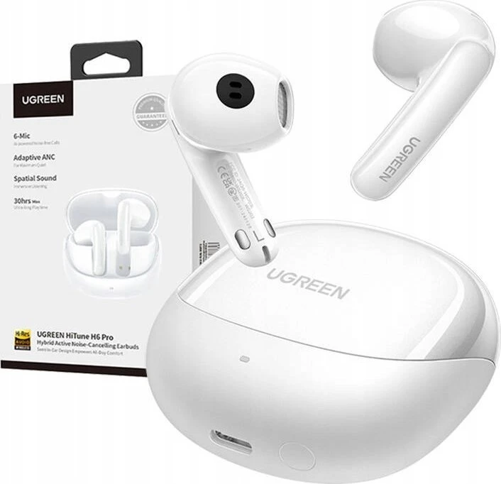 Belaidės ausinės Ugreen HiTune H6 Pro Active Noise-Cancelling Earbuds (35873) baltos