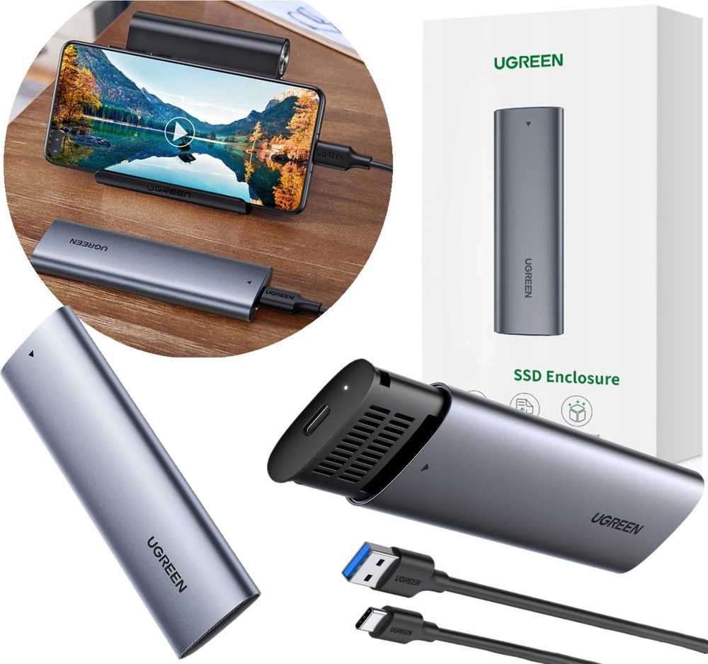 Ugreen Išorinis korpusas SSD M.2 NGFF SATA 3.0 5Gbps (USB-C lizdas), pilkas