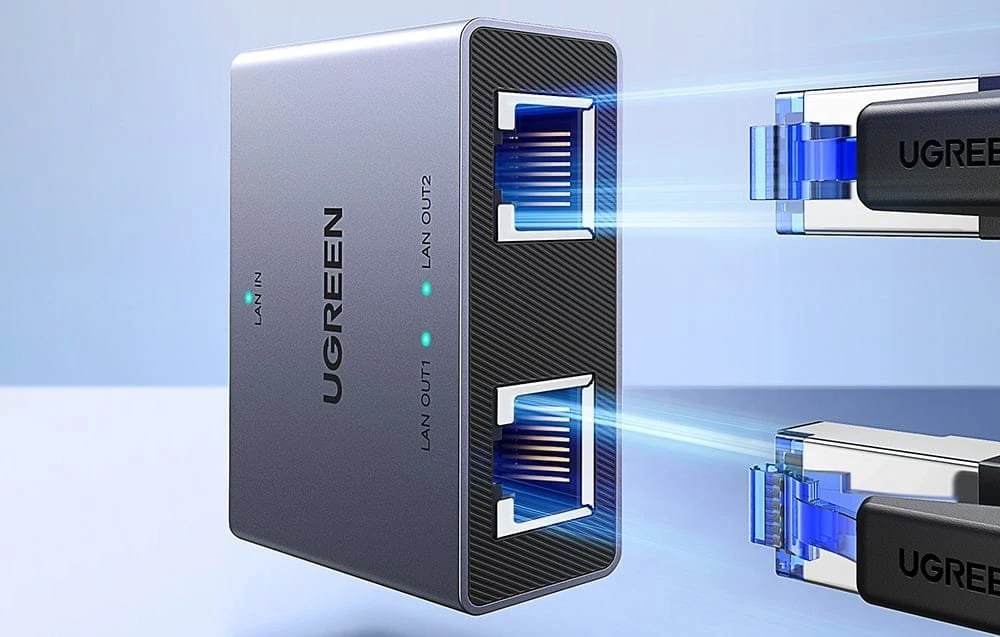 Ugreen Tinklo daliklis ekranuotas RJ45 -> 2xRJ45 (8P8C) Gigabit, pilkas