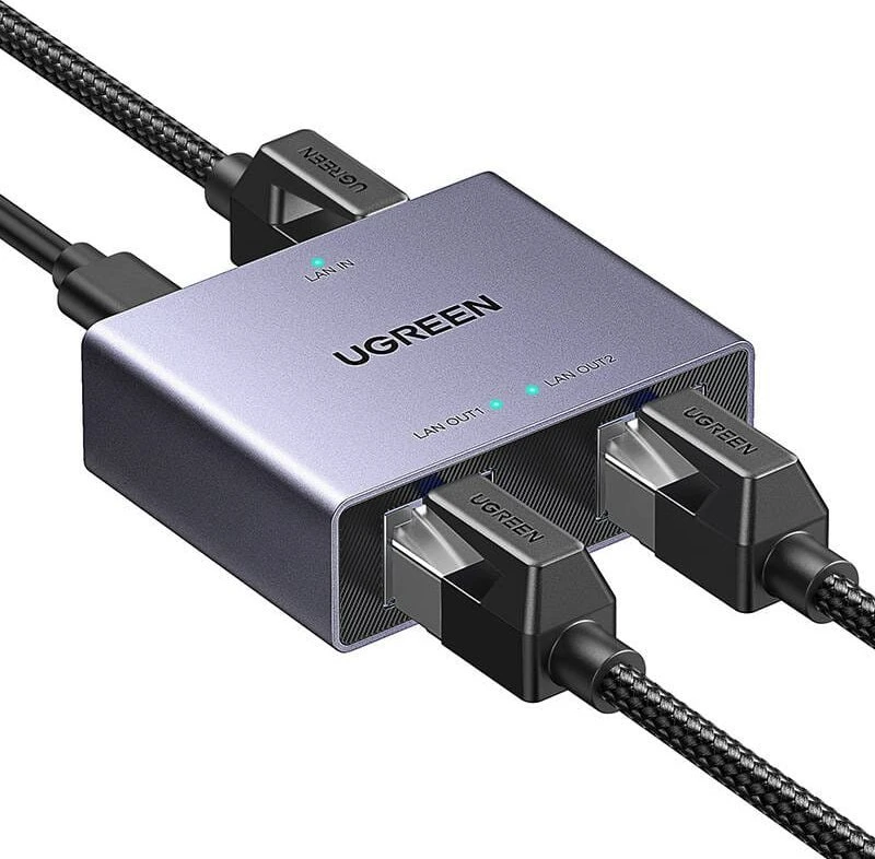 Ugreen Tinklo daliklis ekranuotas RJ45 -> 2xRJ45 (8P8C) Gigabit, pilkas