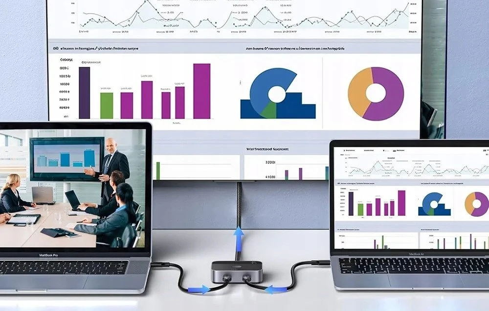 Jungiklis 2x USB-C į HDMI Ugreen AW502 2in1, 4K 60Hz