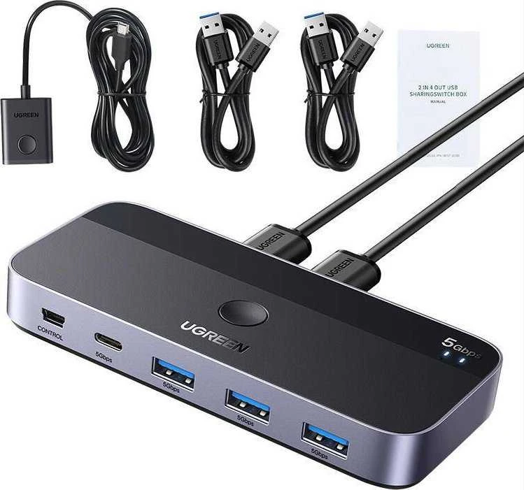 Ugreen USB 3.0 perjungėjas (2 PC <-> 4 įrenginiai (3x USB-A + USB-C))