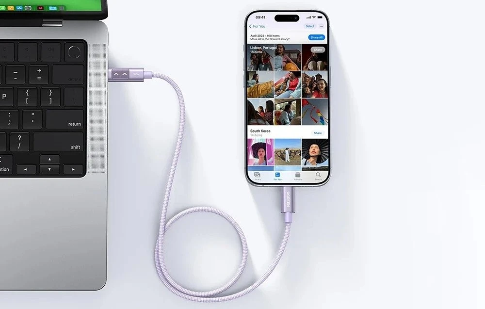Ugreen Uno L509 USB-C į USB-C laidas, 100 W, 2 m (violetinis)